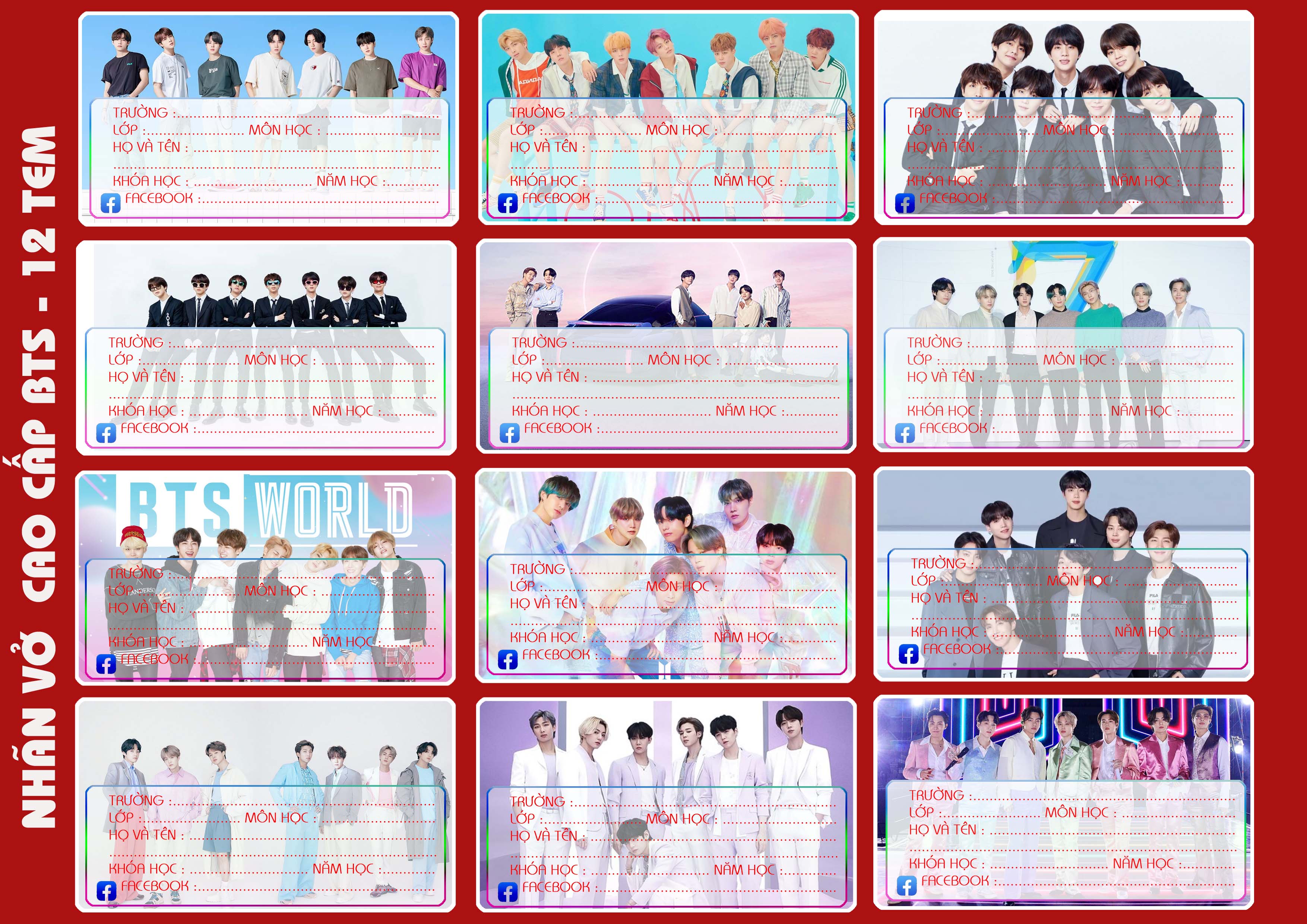 BỘ 24 NHÃN VỞ  CHỦ ĐỀ BTS BLACKPINK 2021 DECAL GIẤY BÓNG ĐẸP CAO CẤP