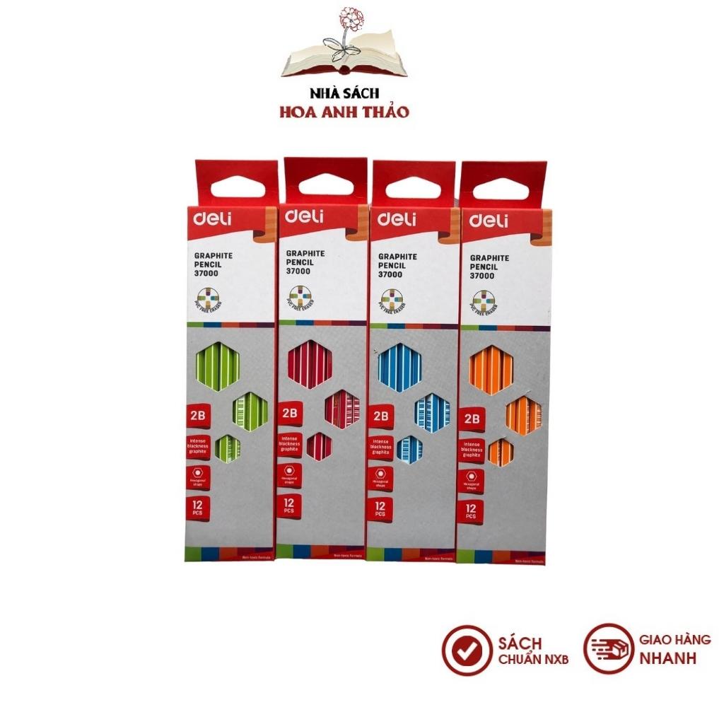 Bút chì gỗ 2b deli 37000 có đầu tẩy hộp 12 cây