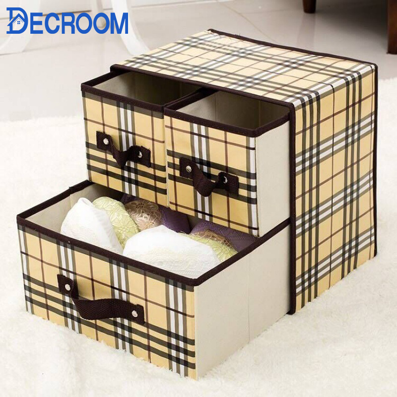 Decroom hộp lưu trữ đồ lót, 2 lớp hộp gấp, ngăn kéo, bụi bụi tủ vải đựng đồ đa năng 2 tầng 3 ngăn khung cứng chắc chắn