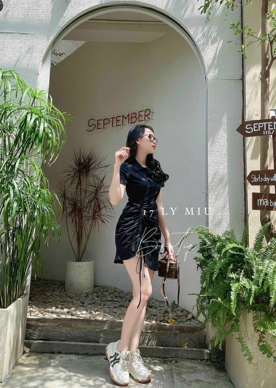 Đầm thun nữ cổ sơ mi ôm eo phong cách trẻ trung năng động