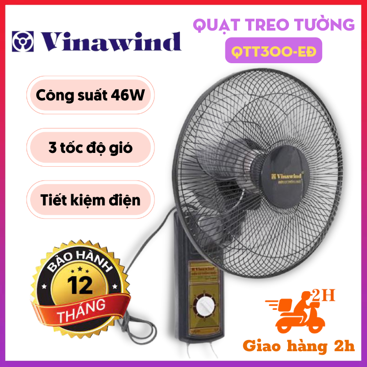 Quạt treo tường điện cơ thống nhất vinawind qtt300-eđ sải cách 300mm - bảo hành 12 tháng