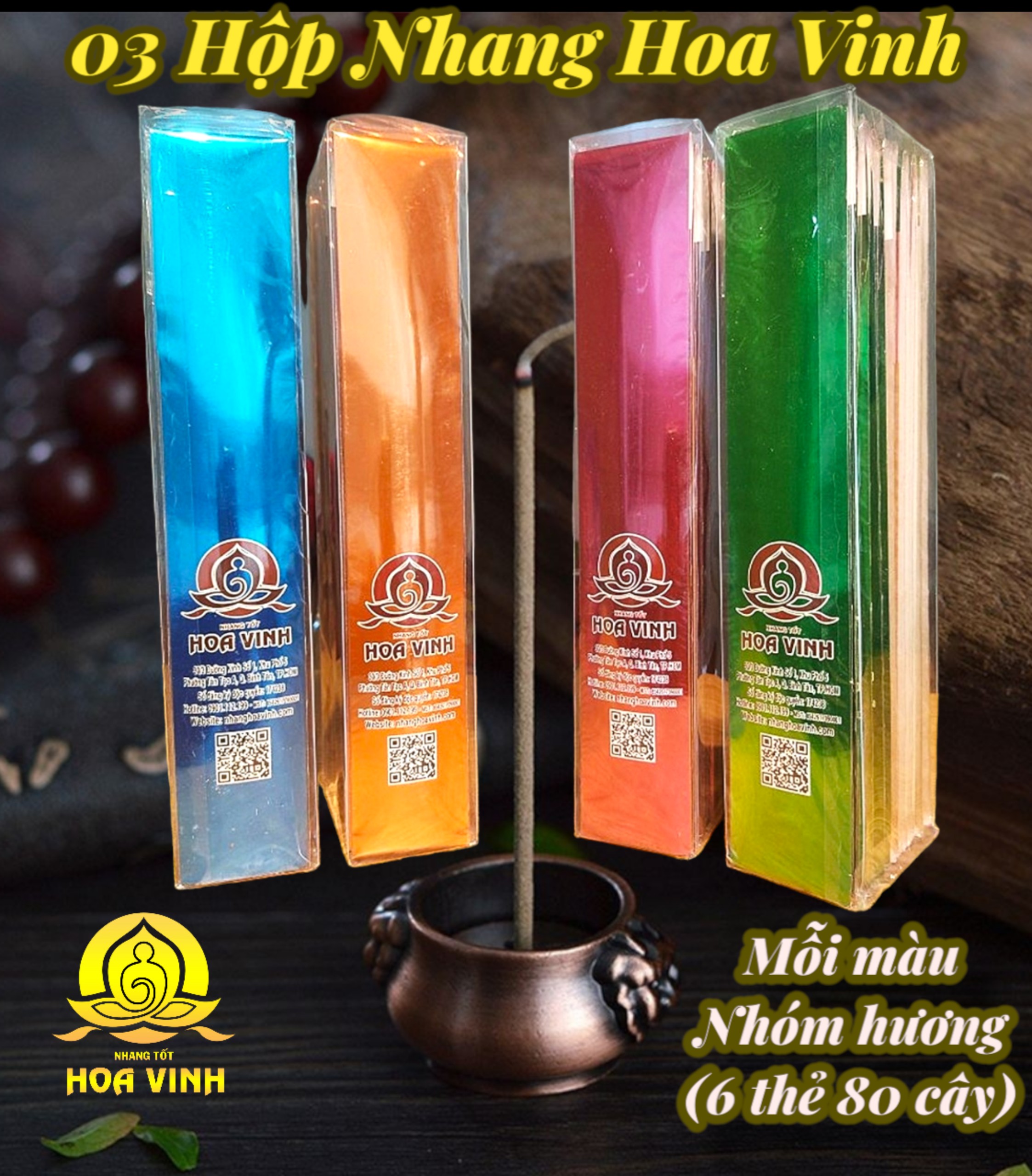 Nhang hoa vinh chính hãng - 3hộp - loại 4 tấc
