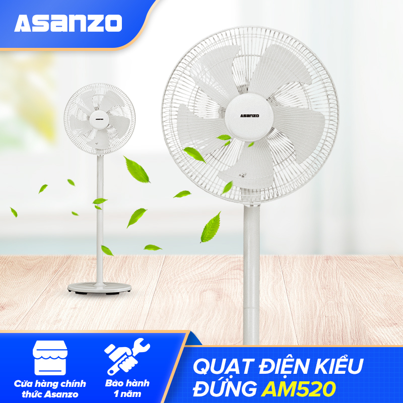 Quạt Đứng Asanzo AM520 [ NEW 2021], Nút Điều Khiển Dạng Xoay, Công Suất 50W - Hàng Chính Hãng Bảo Hành 12 Tháng