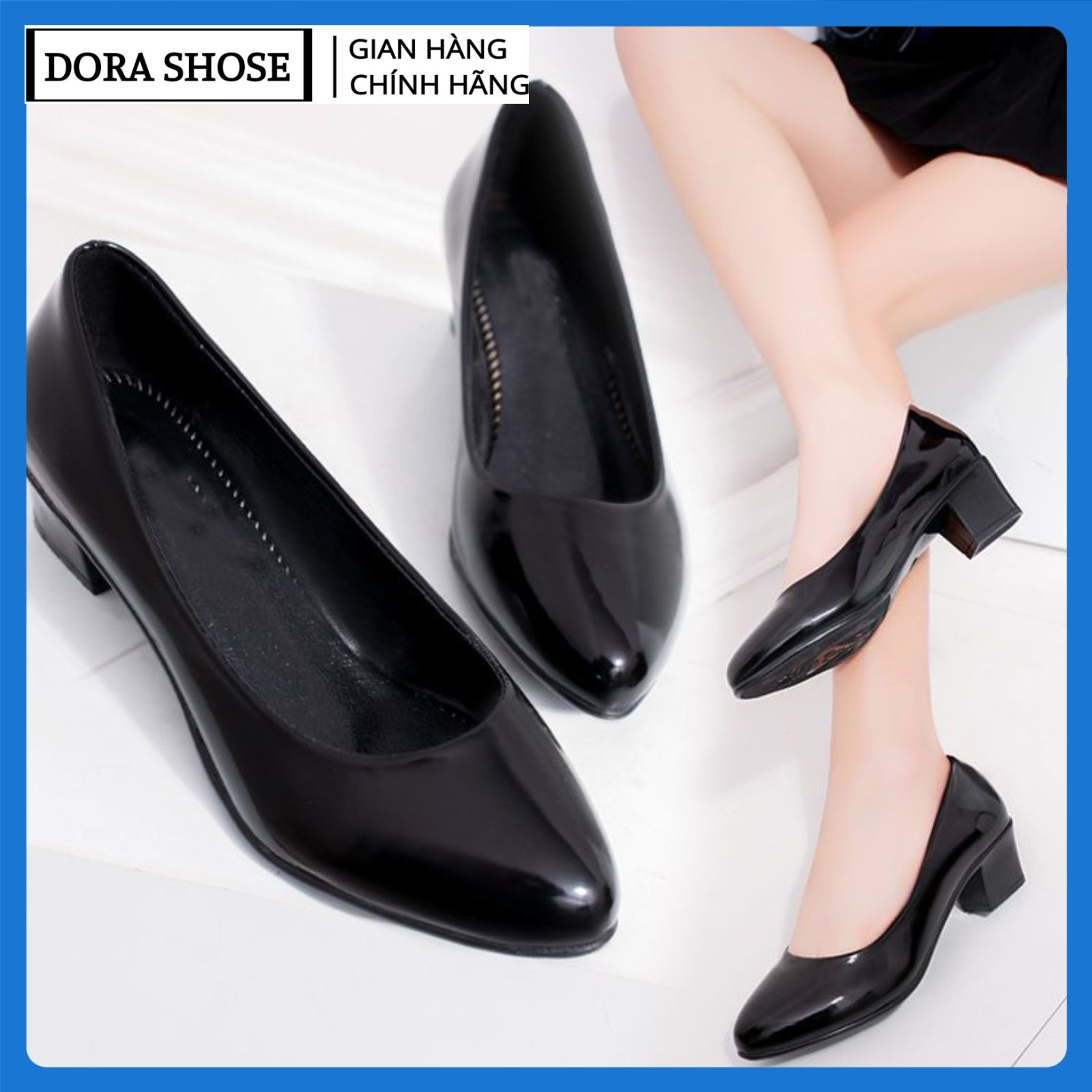 Giày búp bê nữ - giày công sở nữ da bóng siêu mềm Hàng VNXK đế cao su đúc siêu mềm gót cao 4 phân