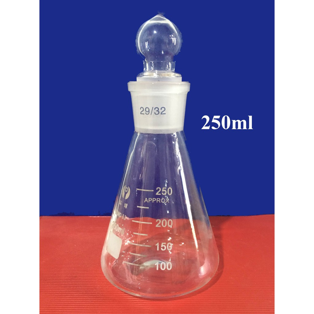 Bình tam giác thủy tinh có nút boro, dung tích 50 - 1000ml - dụng cụ thí nghiệm