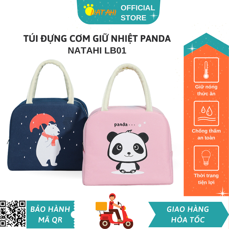 Túi giữ nhiệt đựng cơm văn phòng gấu Panda NATAHI LB01 đựng đồ ăn, thực phẩm, chống ăn mòn, chống thấm và sang trọng