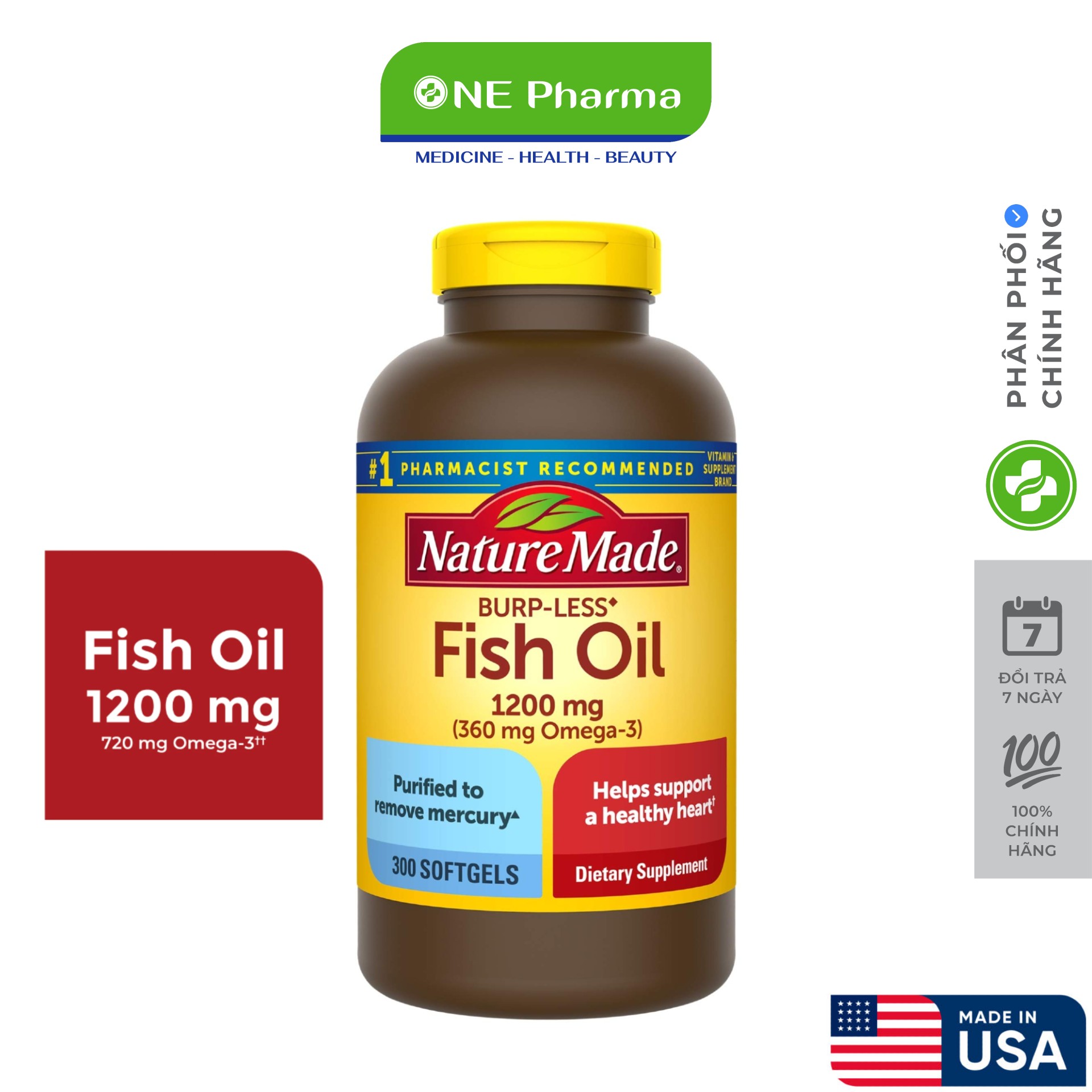 Viên dầu cá Nature Made Fish Oil 1200mg 360mg 300 viên