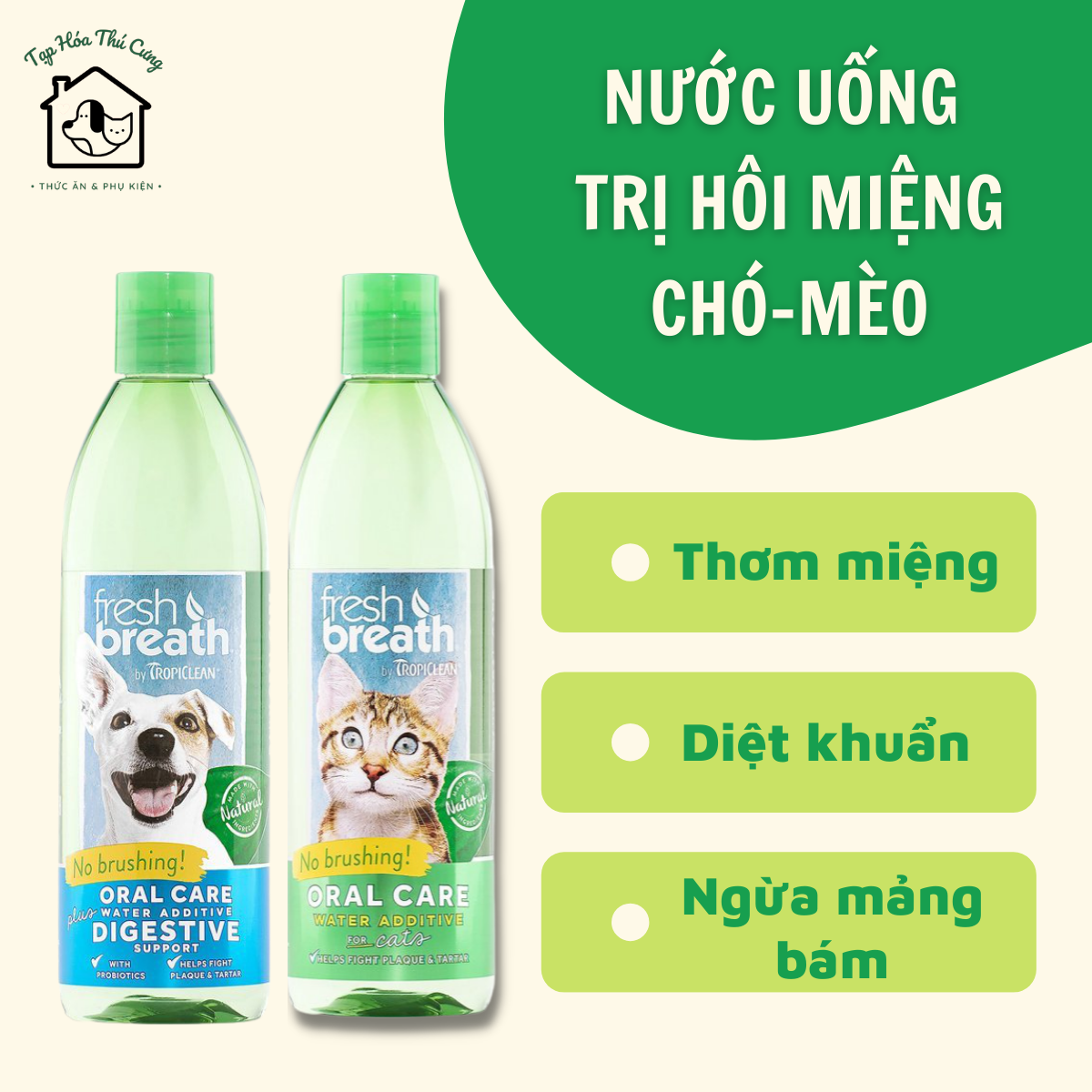 Nước Uống Vệ Sinh Răng Miệng Cho Chó Mèo loại bỏ Hôi Miệng và Ngăn Ngừa Mảng Bám TropiClean 473ml xuất xứ Mỹ