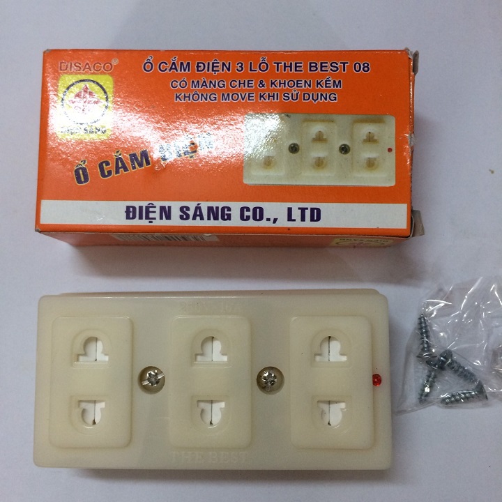 Ổ CẮM ĐIỆN 3 LỔ CÓ NẮP CHẶN LOẠI TỐT - 000265