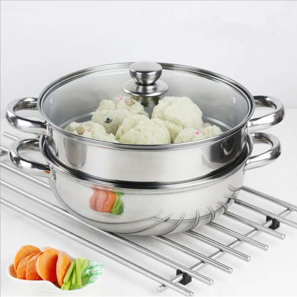 [HCM]Nồi Hấp Inox 2 Tầng Vung Kính - Nồi Hấp Cách Thủy Đa Năng - Size 28 Cm Dung Tích 16L
