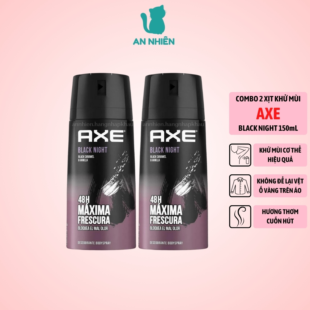 Combo 2 chai xịt nước hoa khử mùi toàn thân nam AXE Black Night 150ml