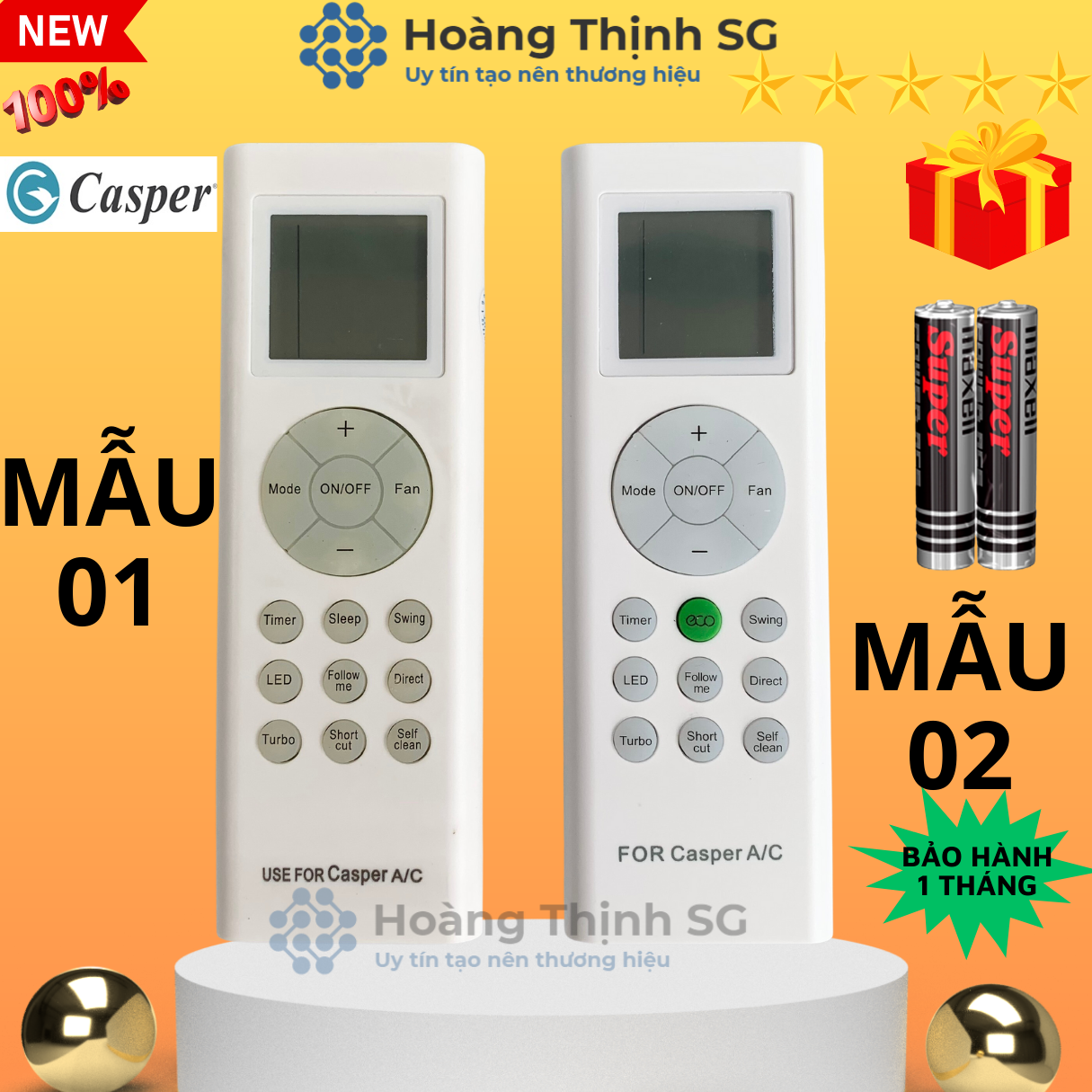 Điều khiển điều hòa casper, remote máy lạnh casper - tặng kèm pin