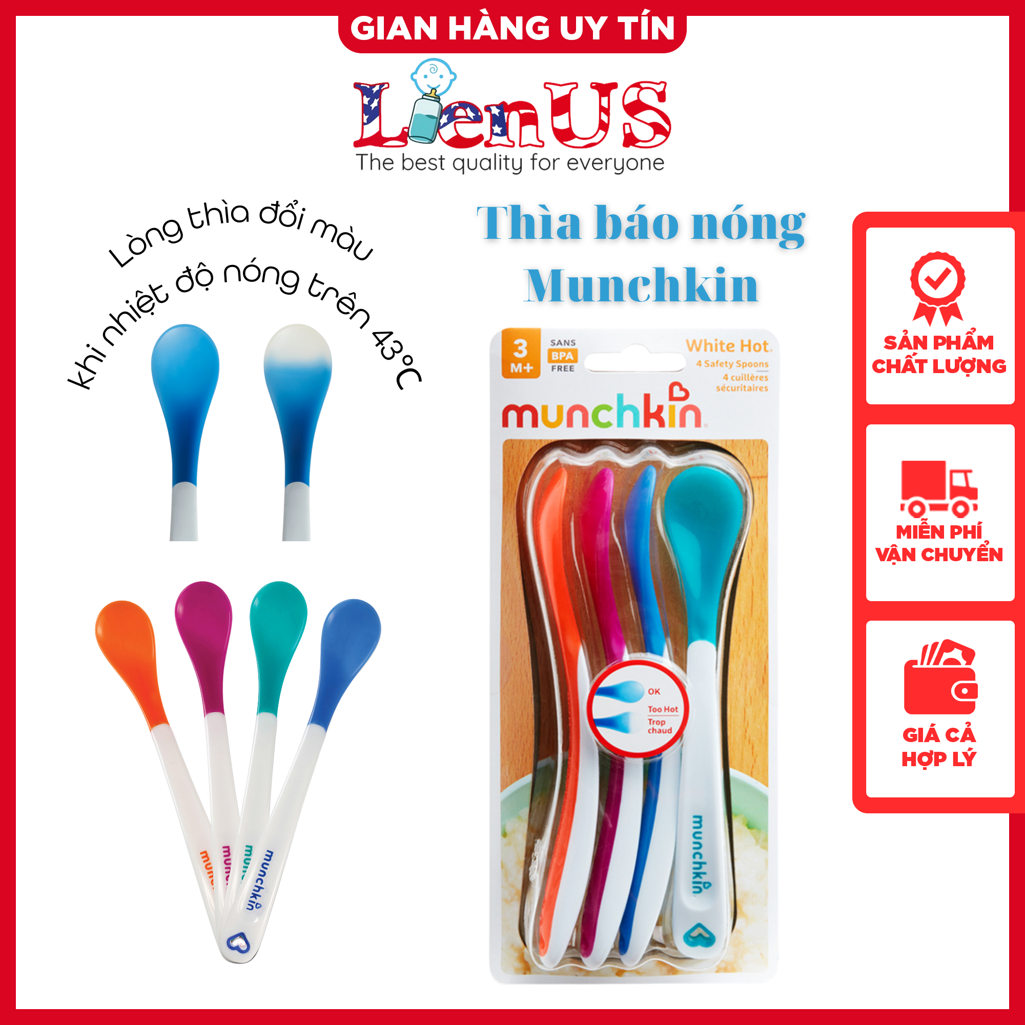Thìa báo nóng cho bé ăn dặm Munchkin Mỹ