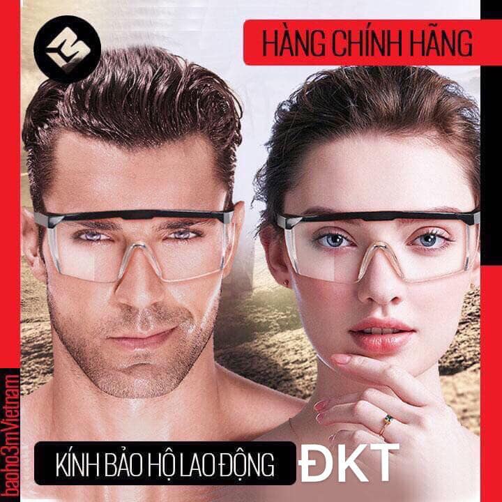 Kính bảo hộ kính chống dịch DKT trắng gọng đen chắn gió bụi tia UV chống chói hàng Việt Nam sản xuất