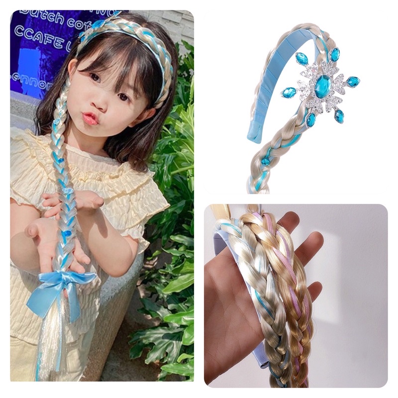 Bờm tóc giả Elsa gắn vương miện cho bé