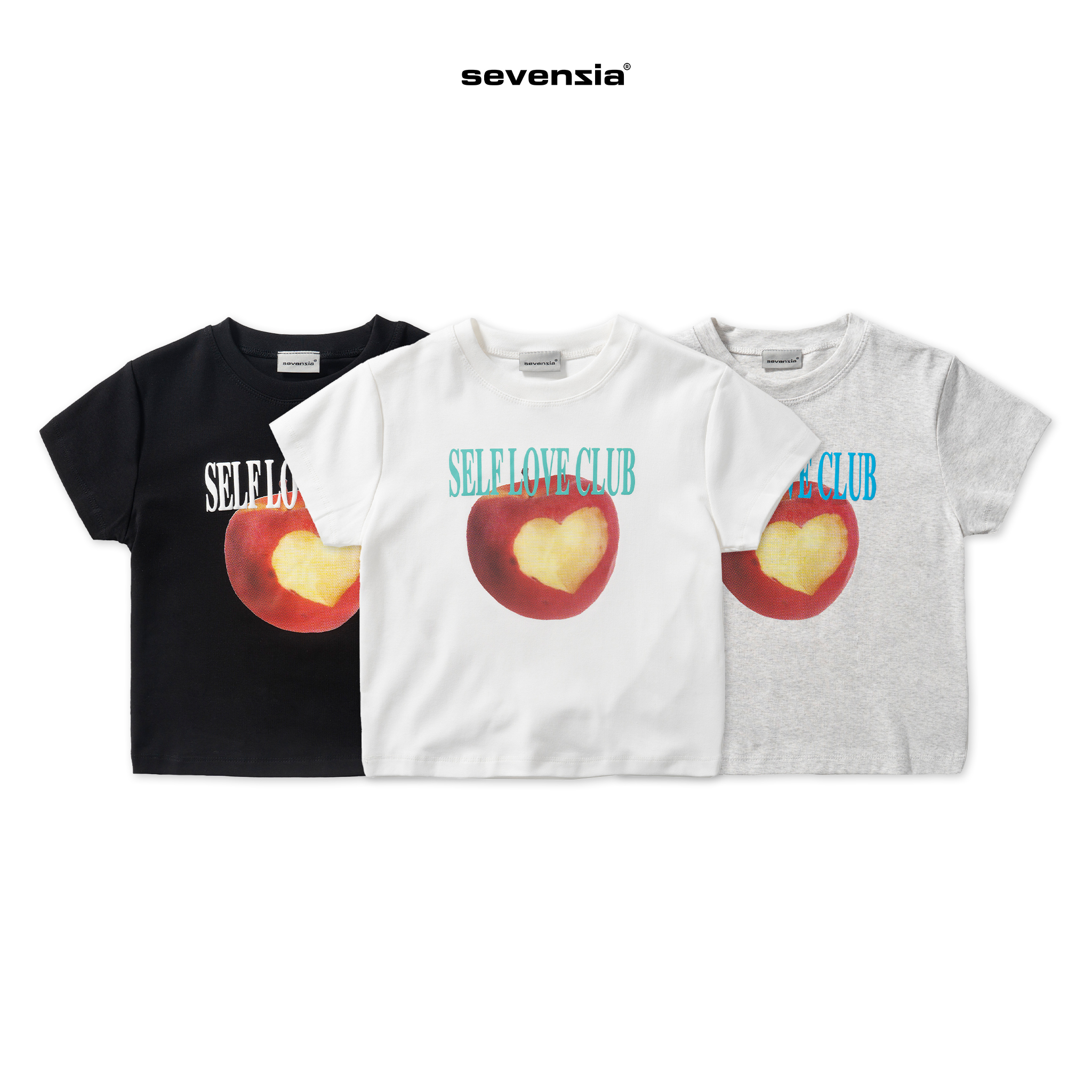 Áo croptop ôm slc "apple heart" - đen & trắng & xám nhạt