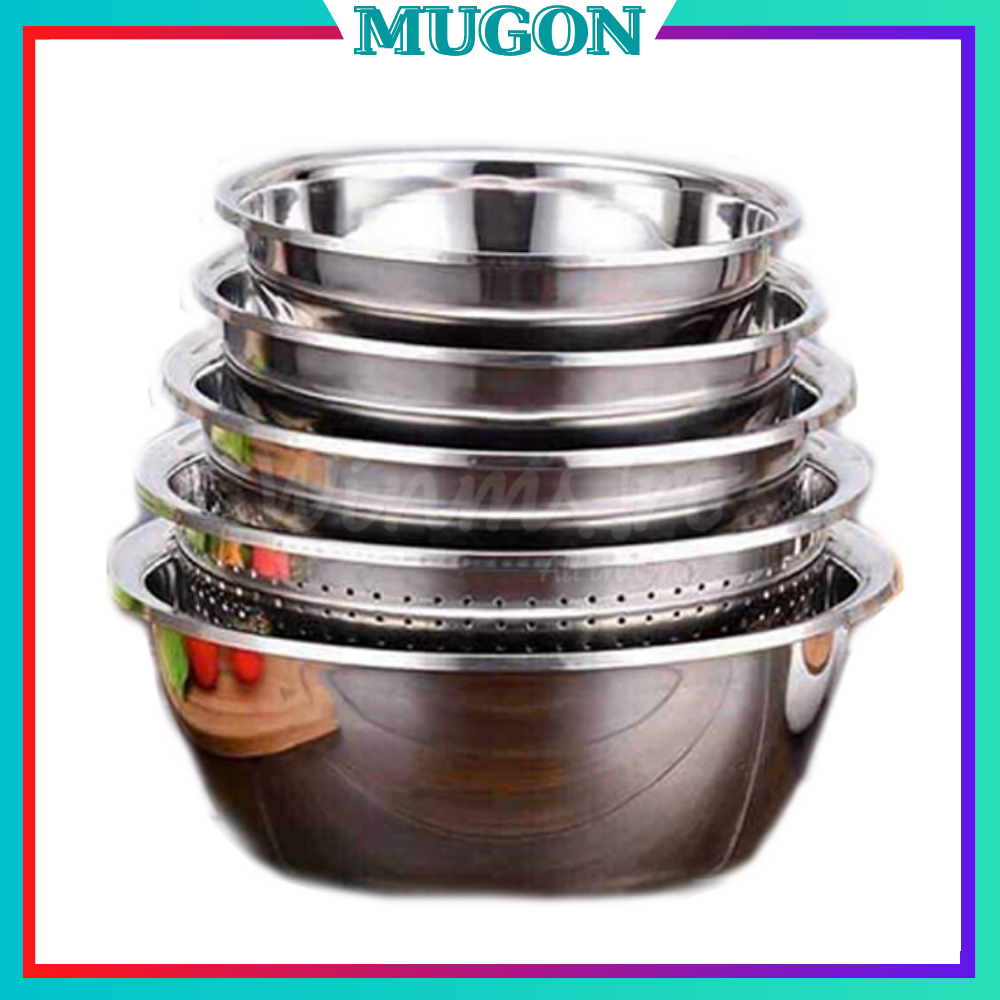 Bộ 5 Thau Và Rổ Inox 304 Cao Cấp