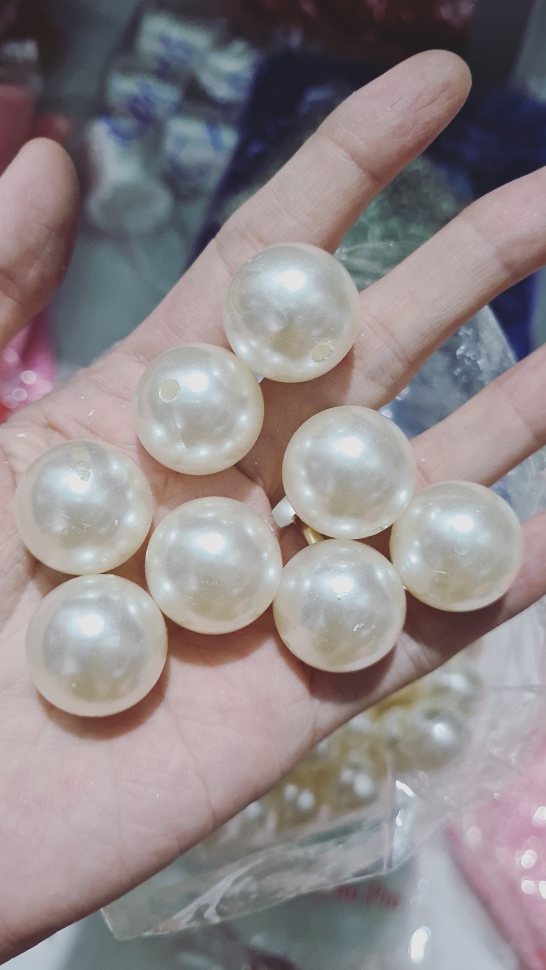 Hạt cườm hạt nhựa giả ngọc trai hạt bẹt 10mm đến 20mm gói 100gr nhựa Acrylic