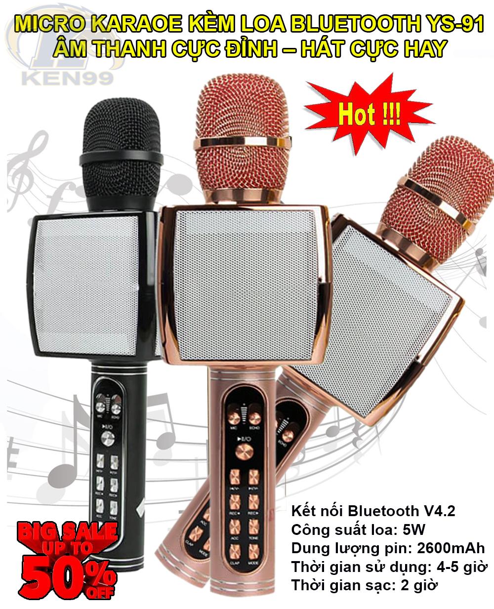 Mic Hát Karaoke, Micro Karaoke Kèm Loa Bluetooth YS-91 Âm thanh cực đỉnh - Hát Cực Hay, Giá Sốc Sale 50% - BH Uy Tín Trên Toàn Quốc