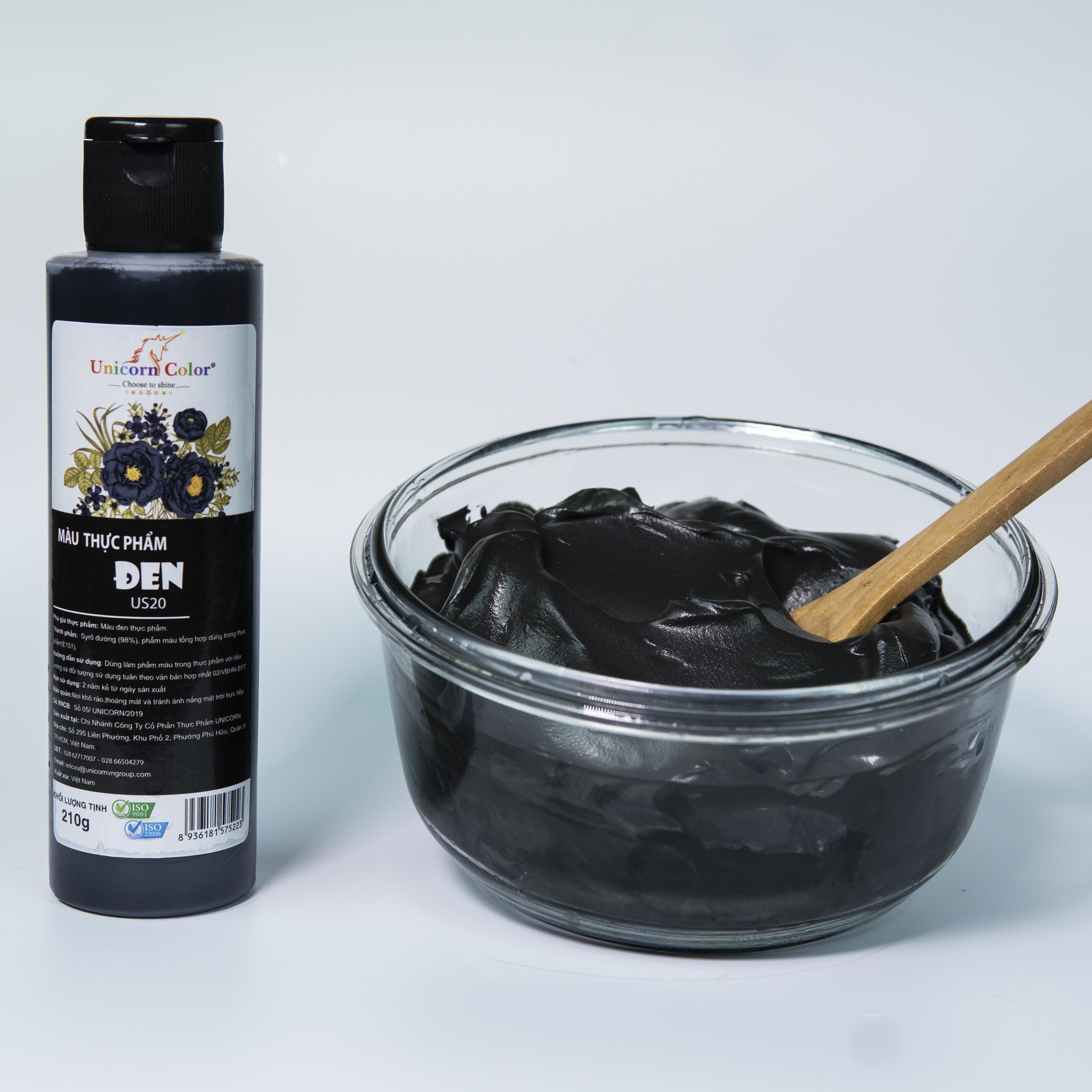 Màu thực phẩm Siro UNICORN  Không đắng - Màu đen A22 lọ 210gr - Chuyên dụng trong bánh kem, bánh kẹo, món ăn, đồ uống... đạt đạt tiêu chuẩn ISO22000:2018