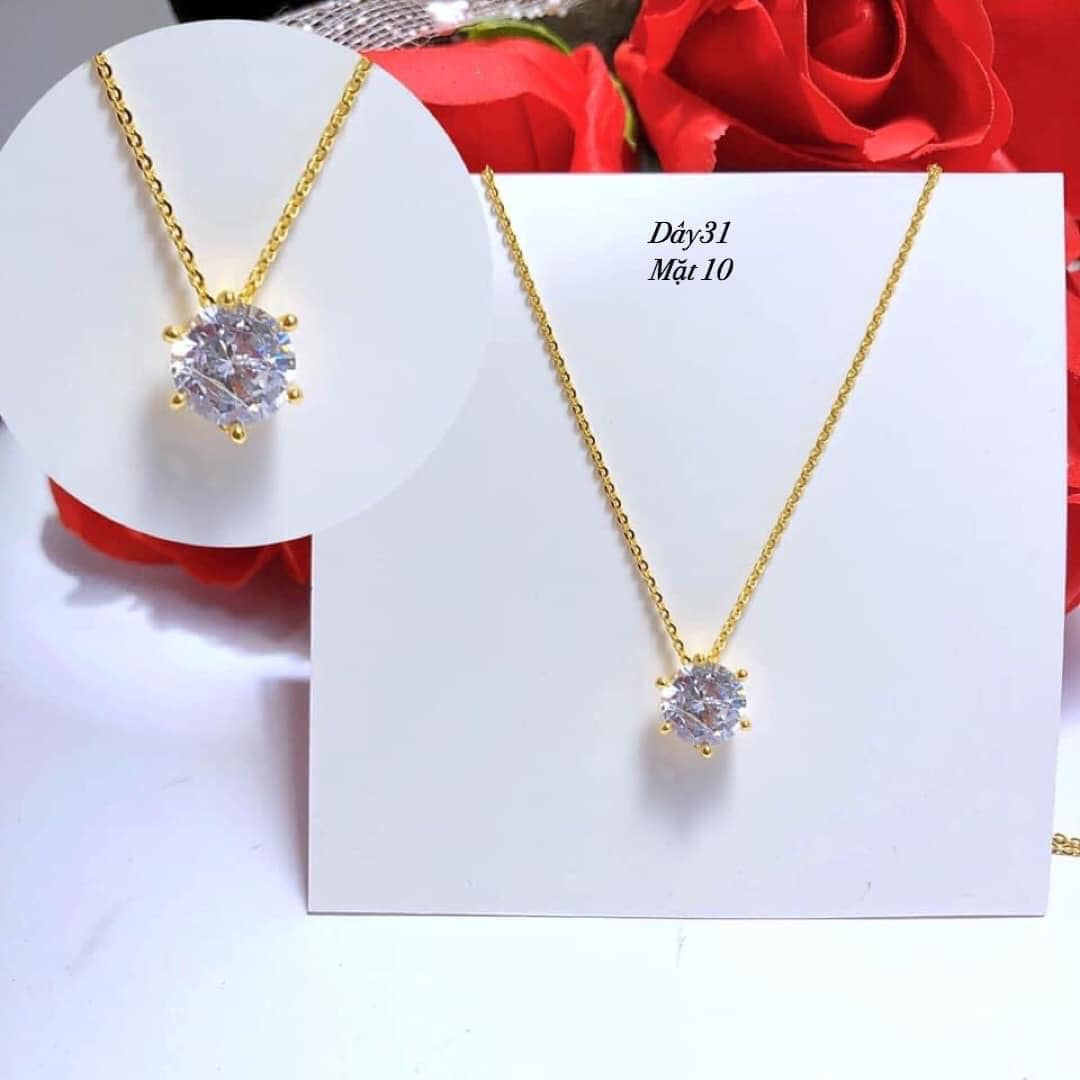 Dây chuyền vàng, mặt đính đá zicon 8ly mẫu đơn giản trẻ trung,có hóa đơn bảo hành tiệm, Vàng bạc an chi
