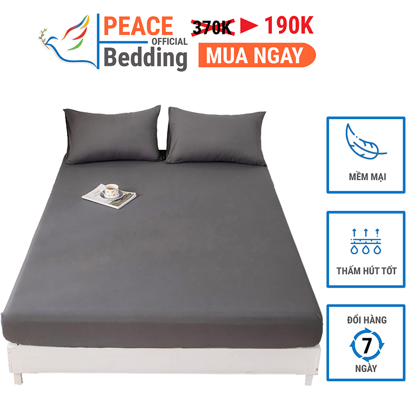[FREESHIP] Ga Giường Và 2 Vỏ Gối Đầu Mẫu Xám Đậm Trơn Chất Liệu Cotton Tici Cao Cấp Dày Dặn Mềm Mịn Thấm Hút Tốt Giặt Máy Thoải Mái Cho Nệm 1M2, M4, M6, M8, 2M