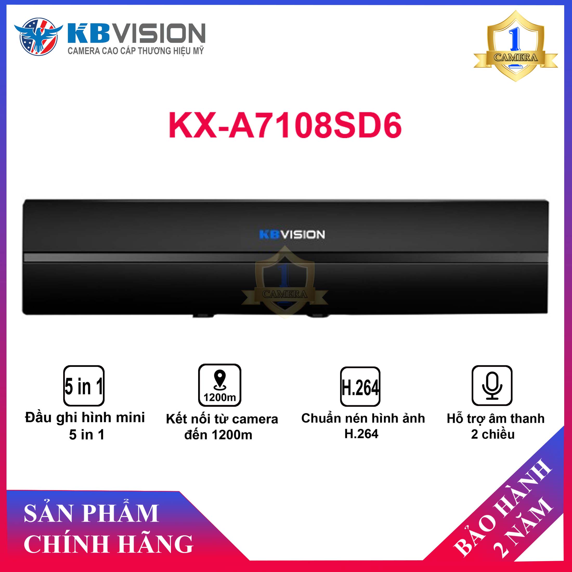 Đầu ghi hình 5 in 1 kbvision kx-a7108sd6 - chuẩn nén hình ảnh: h.264 giúp tiết kiệm băng thông và ổ cứng - camera số 1