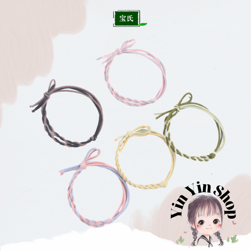 Set 8 dây buộc tóc bằng cao su co dãn nhiều màu sắc kiêm vòng đeo tay