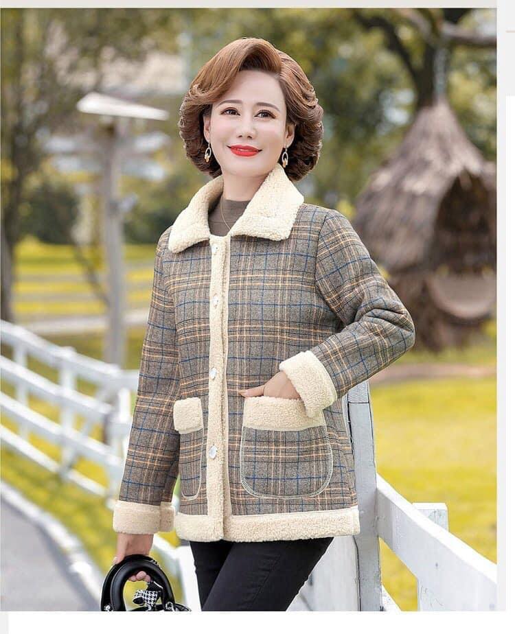 Áo khoác lót lông trung niên cho mẹ cho bà, lót lông ở tay