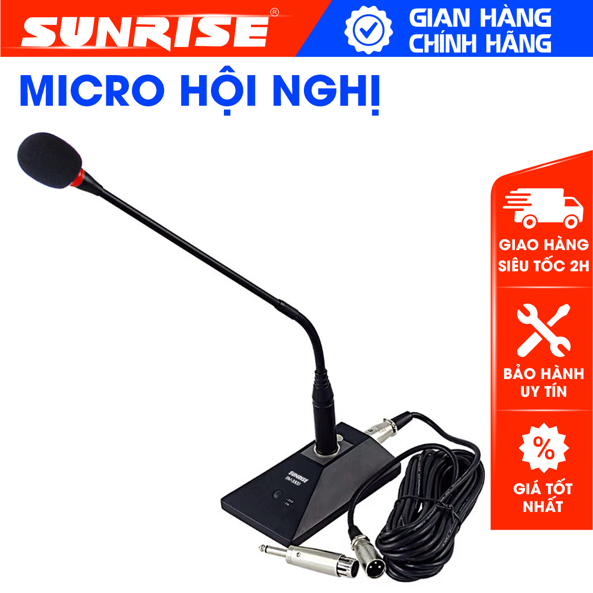 Micro hội nghị có dây Sunrise SM-3300, Micro cổ ngỗng đế bục mic phát biểu cao cấp chuyên dùng cho phòng họp, hội nghị - SUNRISE MUSICS
