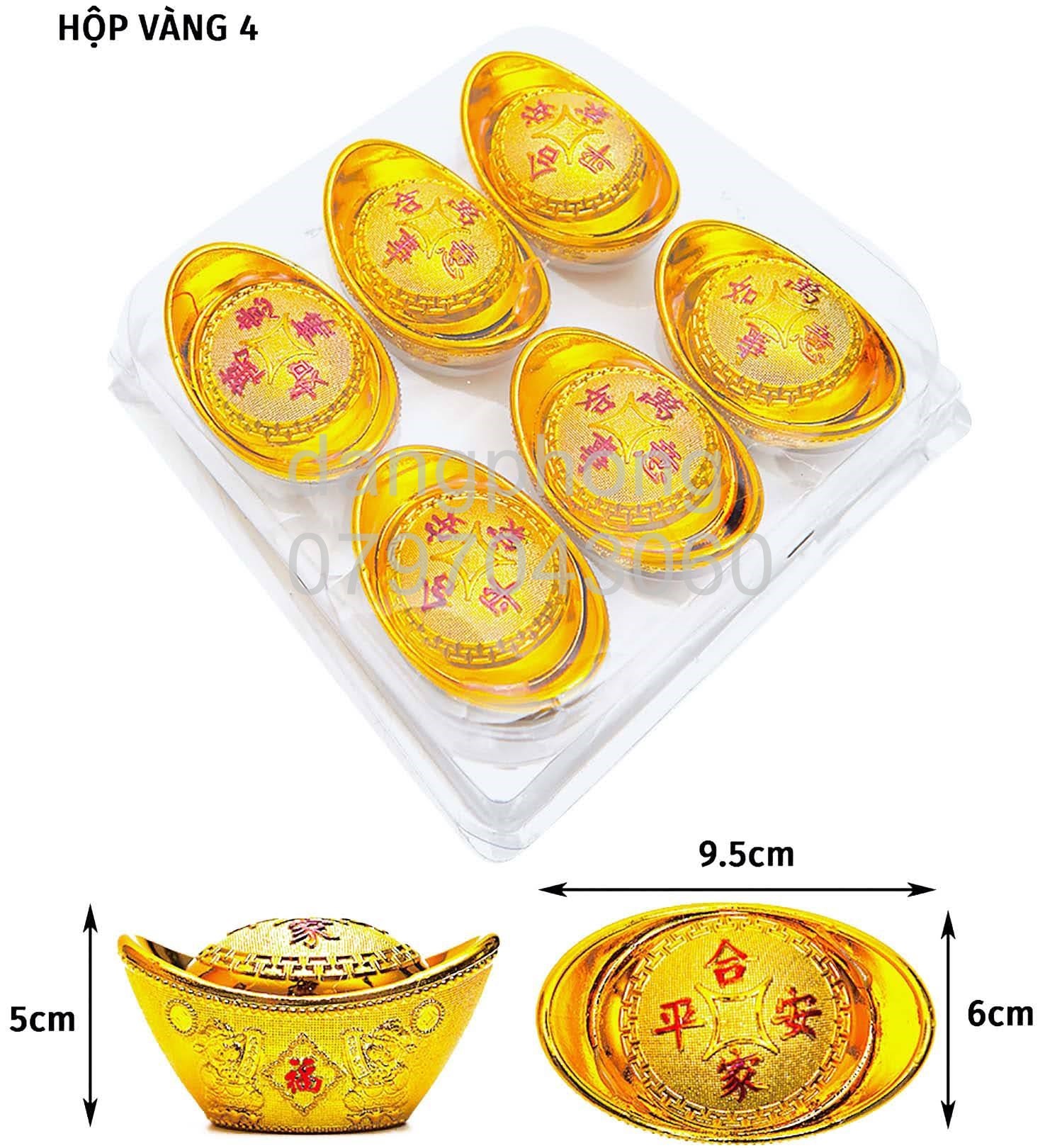 Hộp 6 thỏi vàng size 10cm ,8cm trang trí tết