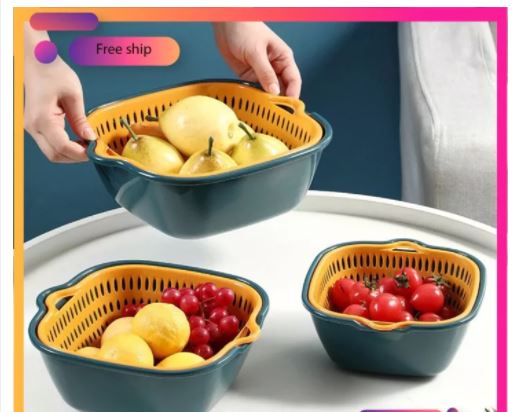 Bộ rổ nhựa kèm chậu 6 món cao cấp - vuông