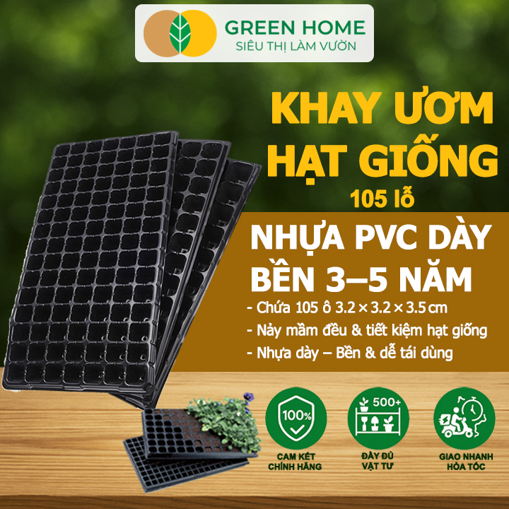  Bộ 3 Khay Ươm Hạt Giống Greenhome 105 Lỗ Thoáng Rễ Nảy Mầm Cao Tiết Kiệm Diện Tích Ươm Độ Bền Cao 