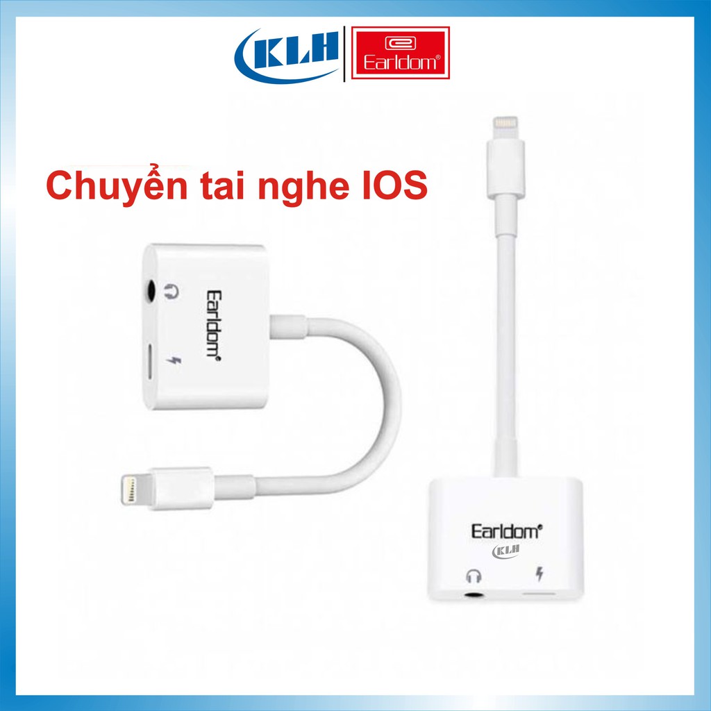 Tròn + Dẹp - Jack chuyển tai nghe Iphone từ Lightning ra chân tròn 3.5 mm và 1 cổng sạc, không có Mic KLH Earldom OT16