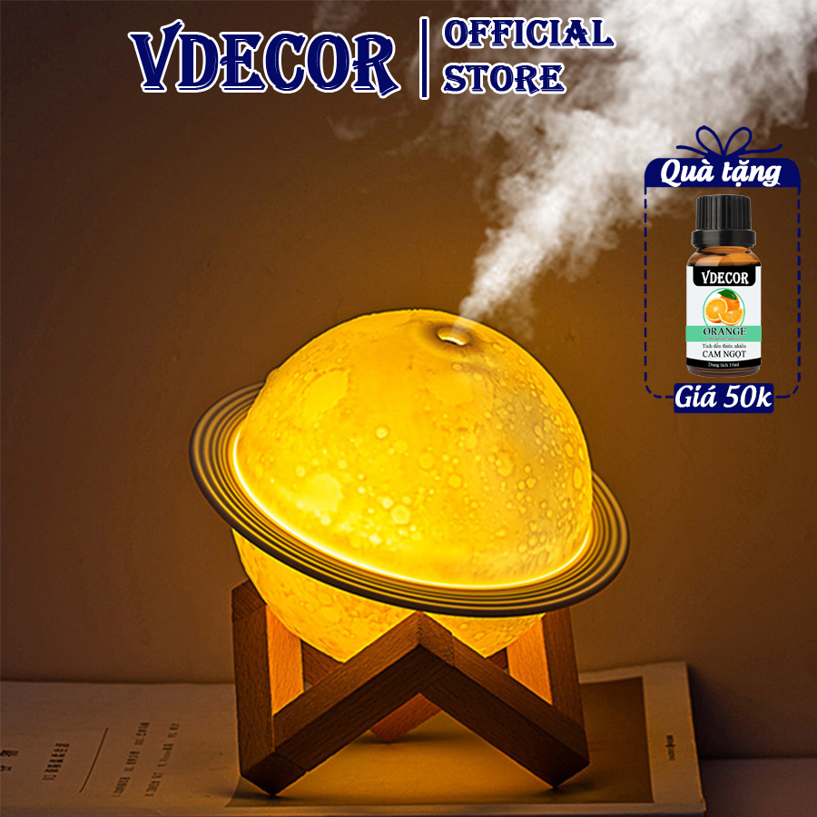 Máy phun sương Vdecor tạo ẩm và làm đèn ngủ, tránh khô da phòng điều hòa