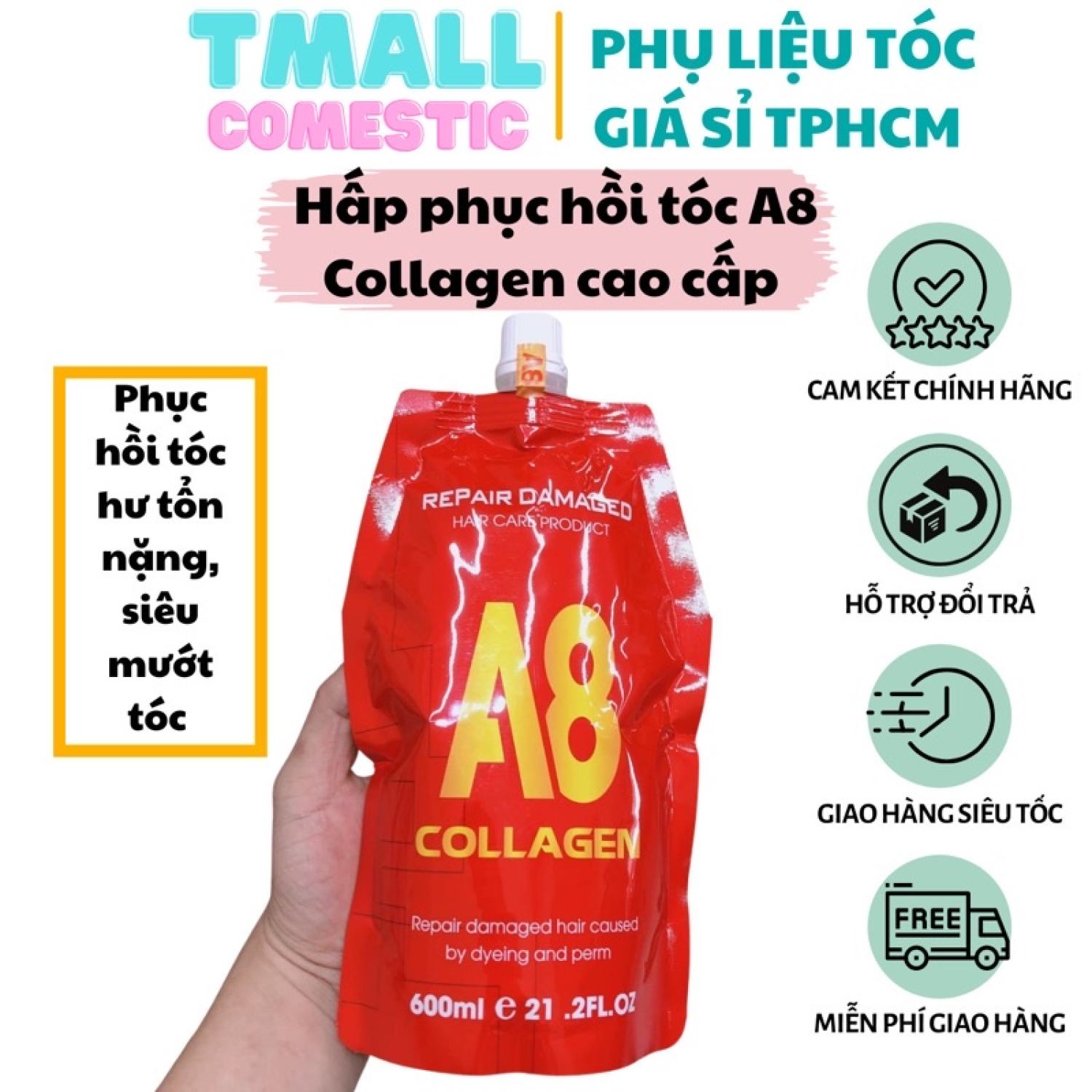 Hấp phục hồi tóc hư tổn collagen a8 cao cấp