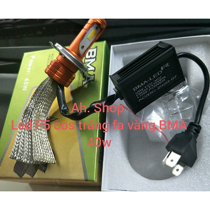 bóng đèn led F5 BMA cos vàng pha trắng 40w có bộ chuyển chân h4 và t19