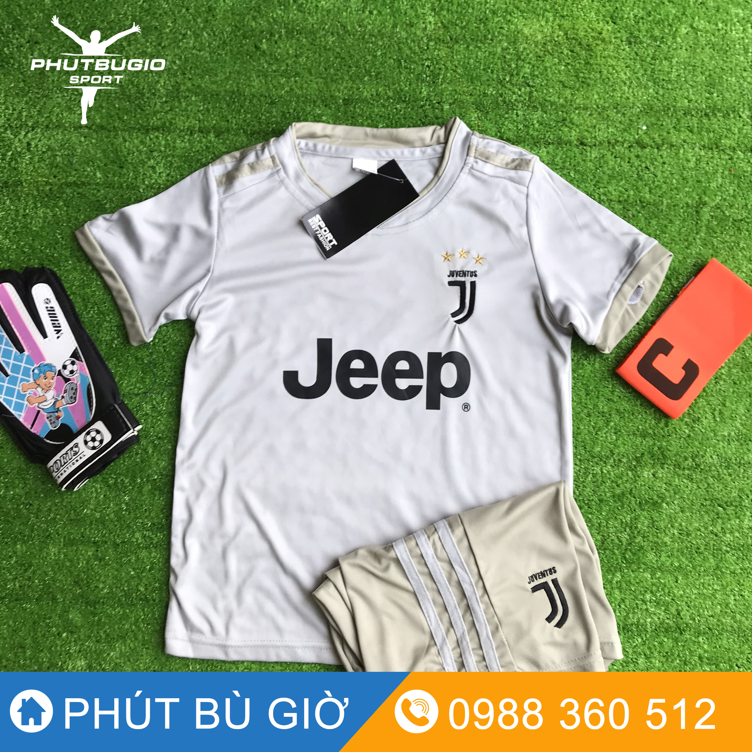 [ẢNH THẬT] Bộ quần áo đá bóng trẻ em, đá banh trẻ em CLB JUVENTUS màu XÁM SÁNG mới nhất - Phút Bù Giờ Sport