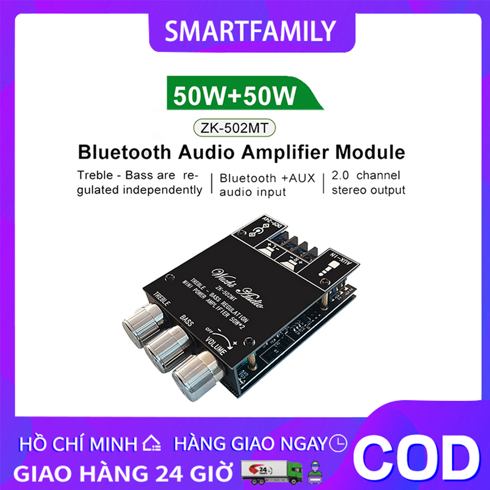 Bluetooth 5.0 mô-đun khuếch đại kỹ thuật số ht21 2 * 50w zk-502mt bộ khuếch đại kỹ thuật số aux mô-đun loa nghe nhạc tại nhà không dây