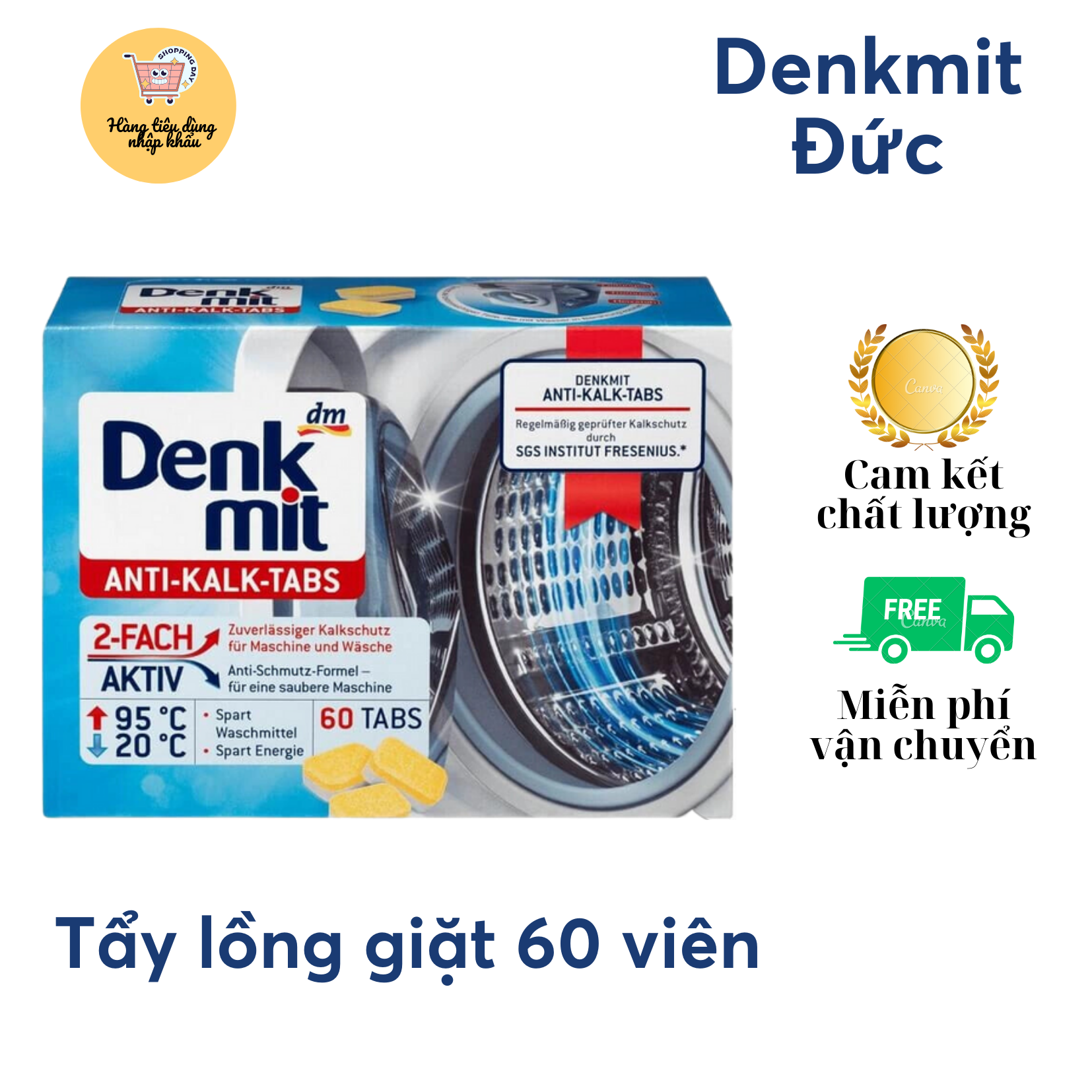 Viên tẩy lồng giặt denkmit đức hộp 60 viên cho máy giặt