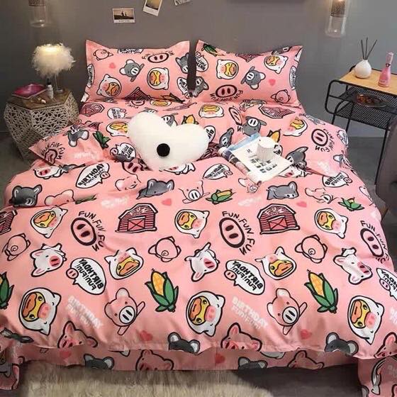 Bộ Chăn Ga Gối Cotton Poly - Lợn Bắp ( 1 Drap + 2 Vỏ Gối Nằm + 1 Vỏ Chăn + 1 Vỏ Ôm ) Tiệm Nhà Cá