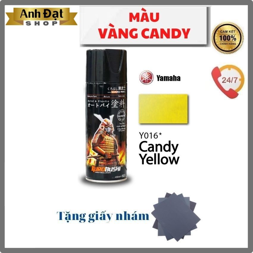 [SƠN SAMURAI] Màu vàng Candy Y016* 400ml, có khả năng kháng xăng (A92, A95), chống nứt nẻ, Anh Đạt Shop