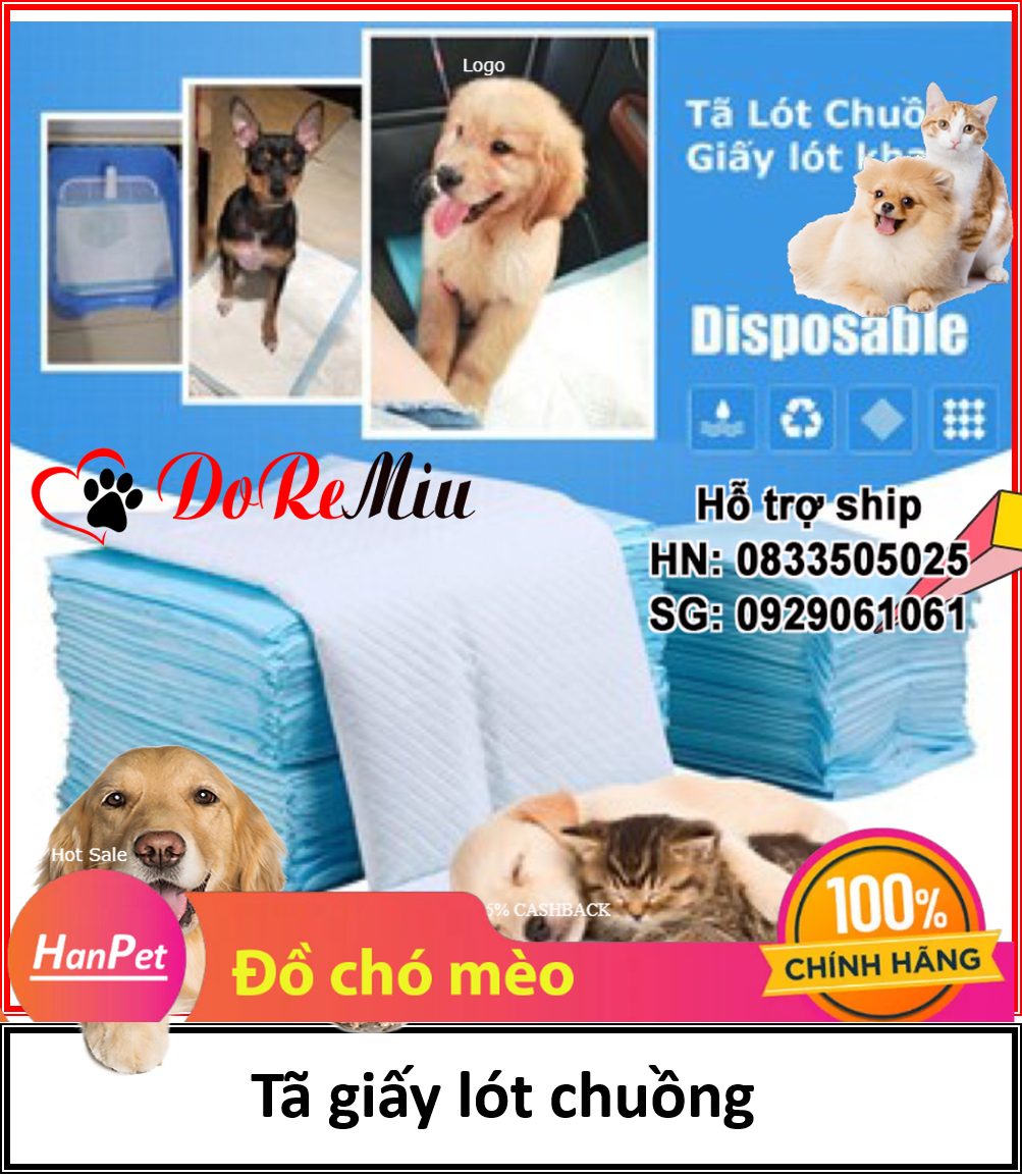 Hanpet  bịch 100 miếng size S 33x45cm  tã giấy lót chuồng chó mèo tã bỉm chó dạng miếng lót 