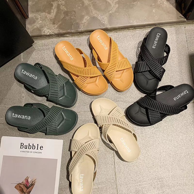 2M02 Dép cao su tawana 2 quai chéo bản to đế gót cao 3cm