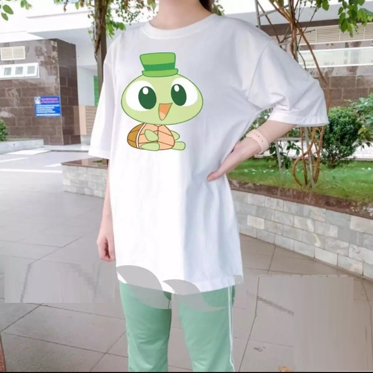 [SIÊU CUTE 65] Sét Bộ Đồ Quần Áo Nữ Đẹp Giá Rẻ Ngắn Tay Mặc Đi Chơi Xinh Cute - Mặc Ở Nhà Dễ Thương Cho Học Sinh Cấp 2-3, Áo Thun Phông Coton Organic Cổ Tròn In Rùa Xanh Kèm Quần Thun Sọc Bo Chun Gâu