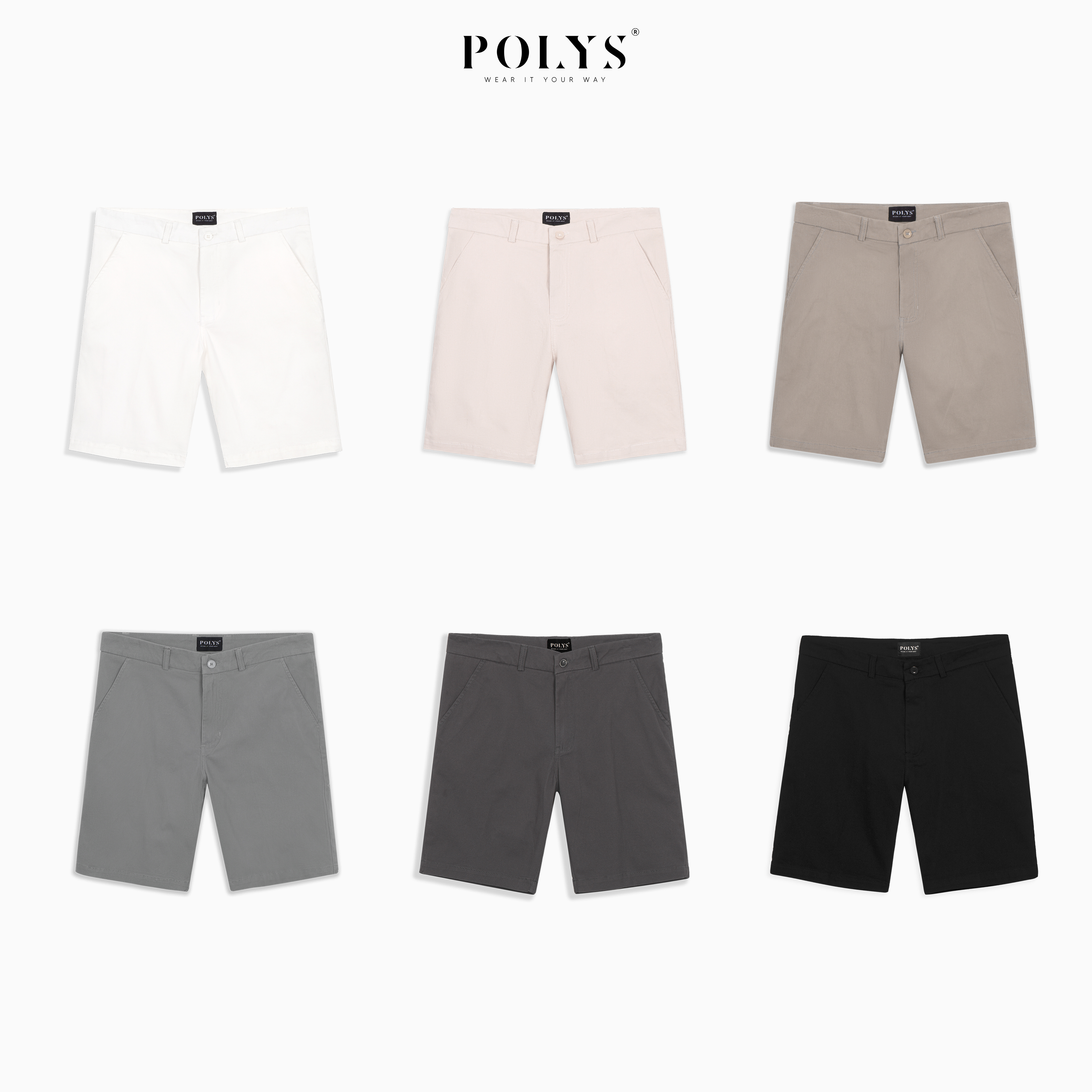 Quần short nam POLYS Fullbox vải Kaki Cotton dày dặn co giãn và thấm hút tốt. Form regular Quần Short Kaki Nam