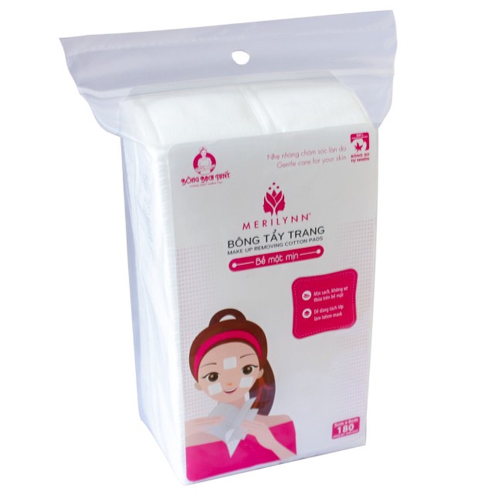 Gói 180 Miếng Bông Tẩy Trang Merilynn Bề Mặt Mịn - Chính Hãng Bông Bạch Tuyết