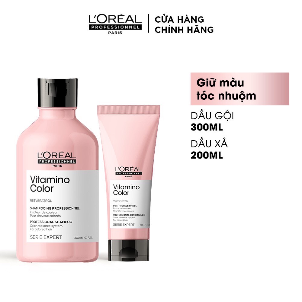 [Dành cho tóc nhuộm] Cặp dầu gội 300ml, dầu xả 200ml Loreal Vitamino Color  chăm sóc và giữ màu tóc nhuộm