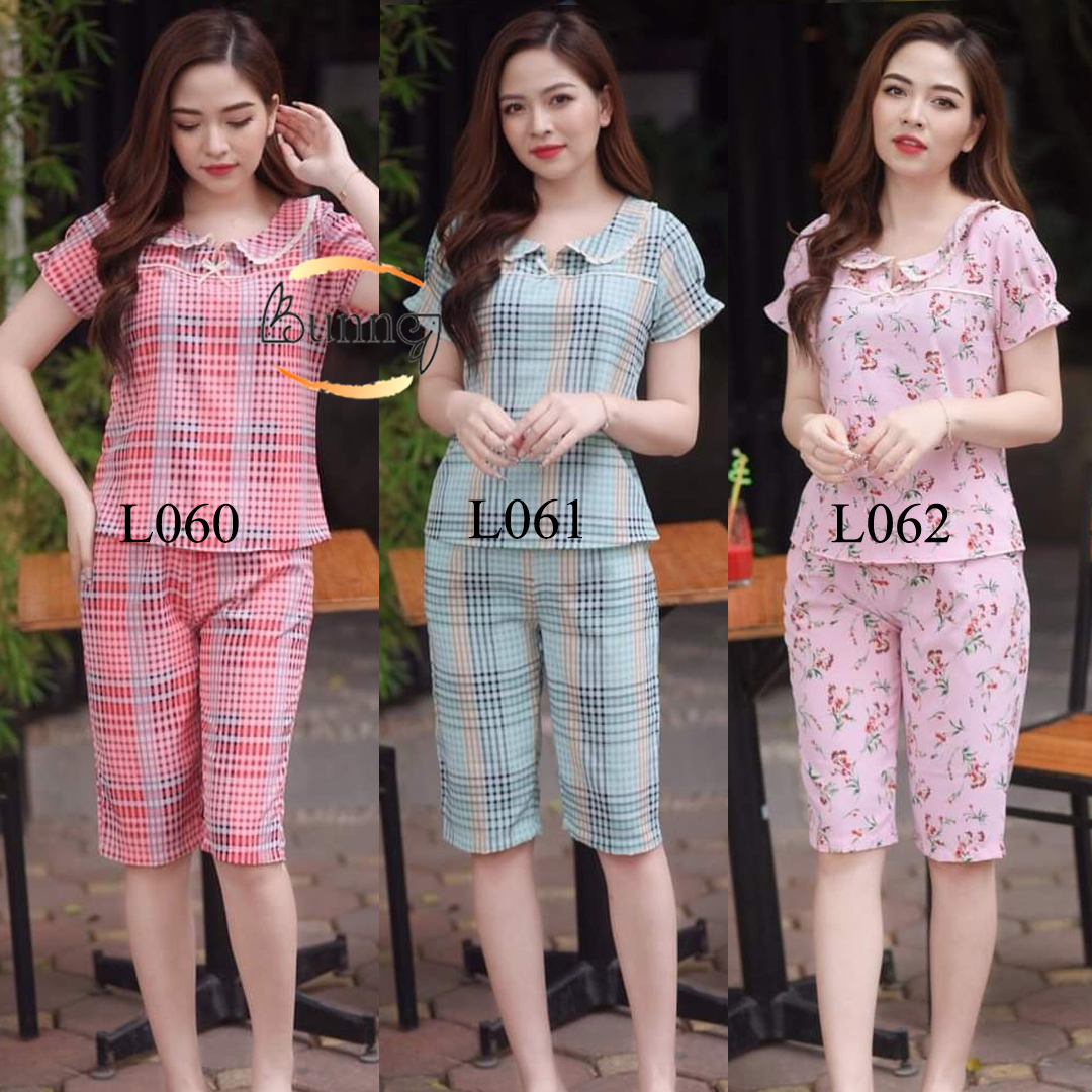 Đồ bộ mặc nhà, bộ quần áo nữ lửng chất liệu lụa thái kiểu cổ v sen rất xinh