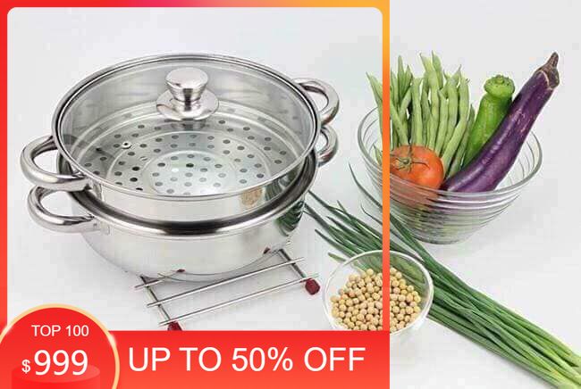Bộ xửng hấp 2 tầng 28cm, nồi hấp 2 tầng inox - vung kính tiện dụng, chất liệu inox 304 cao cấp, bền bỉ